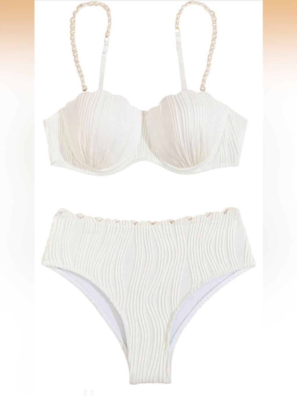 MakeMeChic High Waisted Bikini Sets Textured Beaded Scallop Trim M. 2377/bb6-1